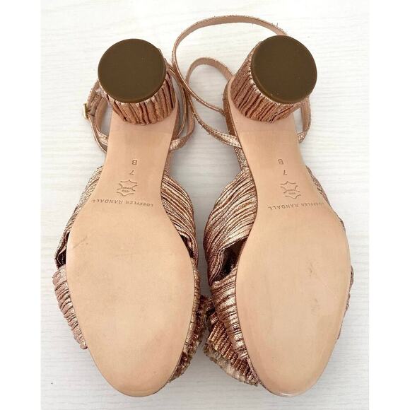 Loeffler Randall Dahlia Pleated Bow Knot Block Heel Sandal Metallic Rose Gold 7 - Picture 11 of 16